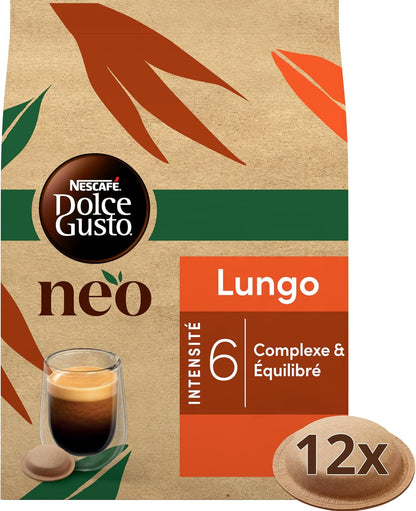 Lungo, 72 Dosettes De Café, 6 X 12 | Dosettes Compostables , Compatibles Uniquement Avec Les Machines NDG NEO , Extraction Haute Pression Equilibrée