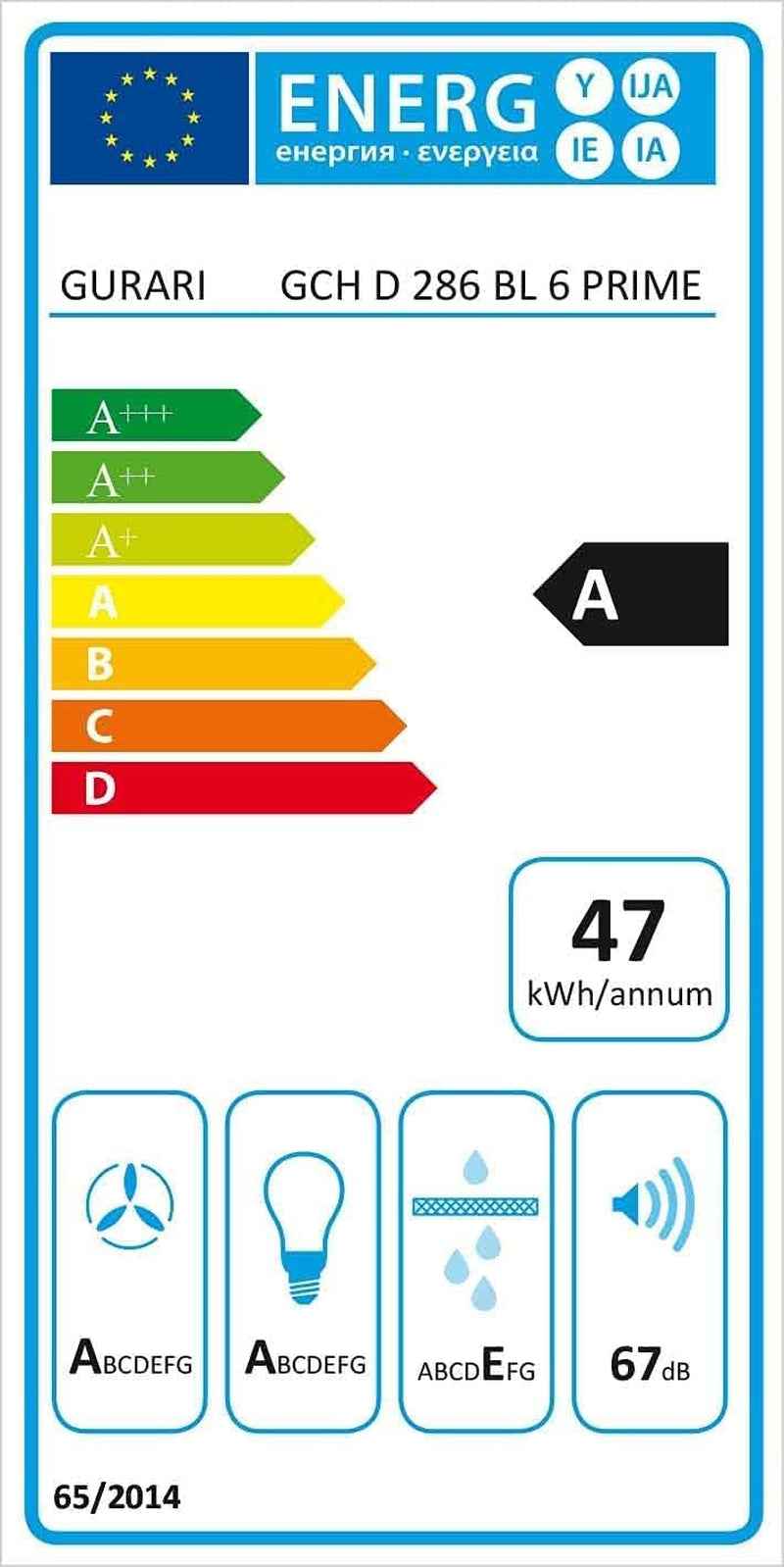 Hotte Aspirante 60 Cm Noir Verre  286 BL 6 Pr, Hotte De Cuisine Classe D'Efficacité Énergétique A, Hotte Inclinée 1000M³/H, Hotte Murale Télécommande