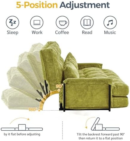 MAXYOYO Adjustable Floor Sofa Couch with Pillow, Multi-Functional Bean Bag Bed, 5-Position Foldable Lazy Sofa Sleeper Bed with Armrest, Versatile Floor Seating for Reading Gaming, Green, Single