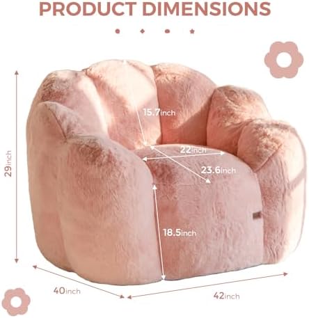 MAXYOYO Bean Bag Chair for Adults, Floral Shaped Bean Bag Sofa, Ultra Soft Faux Fur Floor Sofa, Large Reading Chair for Living Room Bedroom, Beige, Single