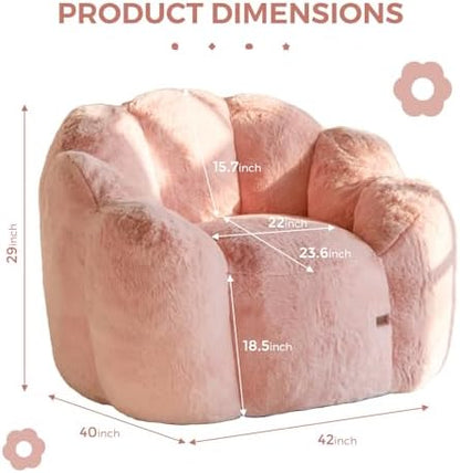 MAXYOYO Bean Bag Chair for Adults, Floral Shaped Bean Bag Sofa, Ultra Soft Faux Fur Floor Sofa, Large Reading Chair for Living Room Bedroom, Beige, Single