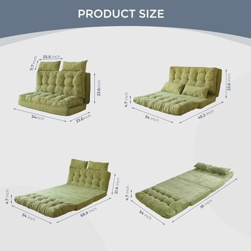 MAXYOYO Bean Bag Bed Tufted Folding Sofa Bed with Pillows, Extra Thick and Long Floor Mattress for Adults, Single Couch Bed for Bedroom Living Room, Beige, 30x91 Inch