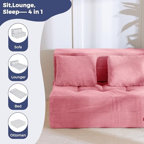 MAXYOYO Convertible Sofa Bed, Fold Out Loveseat Sleeper Sofa with Pillow, 4 in 1 Tufted Folding Couch Bed Foam Floor Couch, Lazy Chair for Living Room Bedroom Guest Room, Dark Grey