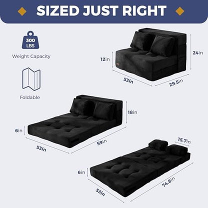 MAXYOYO Convertible Sofa Bed, Fold Out Loveseat Sleeper Sofa with Pillow, 4 in 1 Tufted Folding Couch Bed Foam Floor Couch, Lazy Chair for Living Room Bedroom Guest Room, Dark Grey