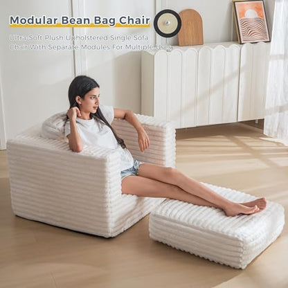 MAXYOYO Giant Bean Bag Chair for Adults, Upholstered Loveseat Floor Sofa with Pillows and Armrests, Large Bean Bag Sofa Plush Chair Bean Bag Couch for Bedroom Living Room, Grey
