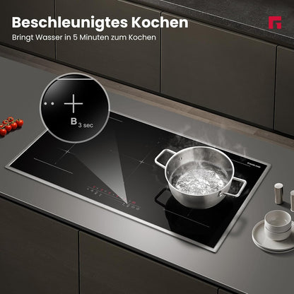 IH905BFB Plaque De Cuisson Induction Encastrable 90 Cm, 5 Foyers Avec Cadre En Inox, Zone Spéciale BBQ, Powerboost, 10000W (Poêle Non Incluse)