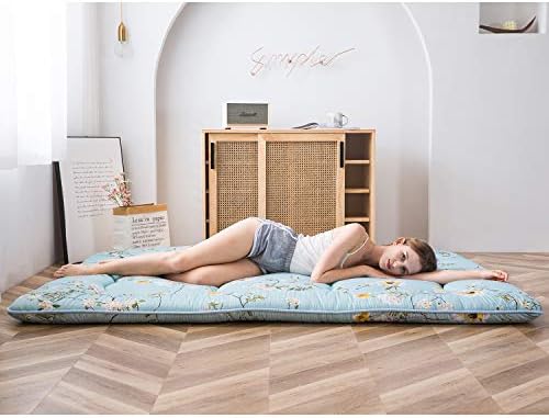 MAXYOYO Japanese Futon Mattress Floor Mattress Sleeping Pad Foldable Bed Roll Up Camping Cushion Floor Lounger Bed Couches and Sofas Couch Topper, Black Floral, Full Size