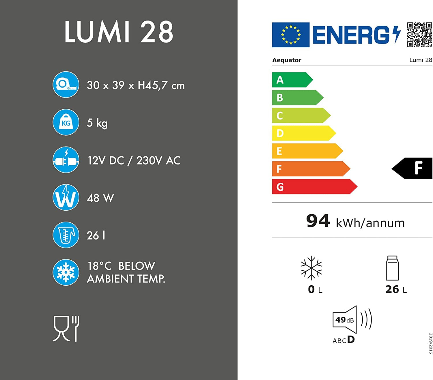 LUMI 28, Réfrigérateur Portable, 28 Liter, Glacière Électrique Portable, Chaud/Froid, 28L, 12/230V (0826042N.AE)