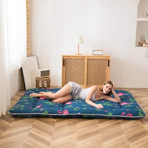 MAXYOYO Japanese Futon Mattress Floor Mattress Sleeping Pad Foldable Bed Roll Up Camping Cushion Floor Lounger Bed Couches and Sofas Couch Topper, Black Floral, Full Size