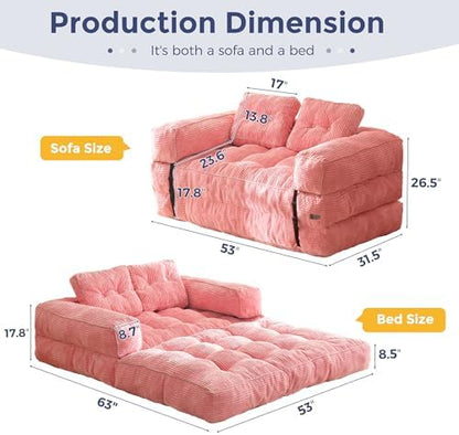 MAXYOYO Folding Sofa Bed, L-Shaped Convertible Sofa Bed with Armrest Foldable Sleeper Sofa with Pillow, Portable Fold Out Chair Bed Comfy Floor Lounge for Living Room Bedroom, Dark Grey