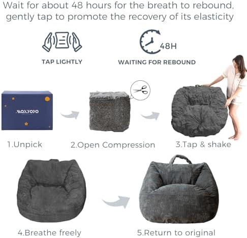 MAXYOYO Bean Bag Chair, Floor Sofa with Handle, Bean Bag Chairs for Adults and Kids, Teens Living Room Bean Bag, Accent Sofa Chair with Pocket for Gaming Reading Relaxing