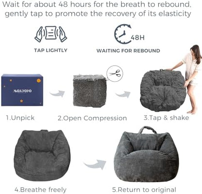 MAXYOYO Bean Bag Chair, Floor Sofa with Handle, Bean Bag Chairs for Adults and Kids, Teens Living Room Bean Bag, Accent Sofa Chair with Pocket for Gaming Reading Relaxing