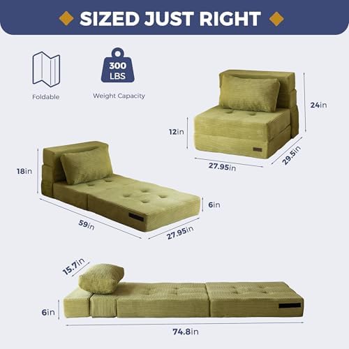 MAXYOYO Convertible Sofa Bed, Fold Out Loveseat Sleeper Sofa with Pillow, 4 in 1 Tufted Folding Couch Bed Foam Floor Couch, Lazy Chair for Living Room Bedroom Guest Room, Dark Grey