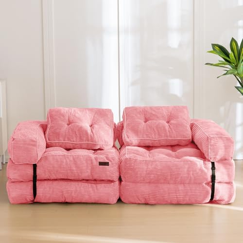 MAXYOYO Folding Sofa Bed, L-Shaped Convertible Sofa Bed with Armrest Foldable Sleeper Sofa with Pillow, Portable Fold Out Chair Bed Comfy Floor Lounge for Living Room Bedroom, Dark Grey