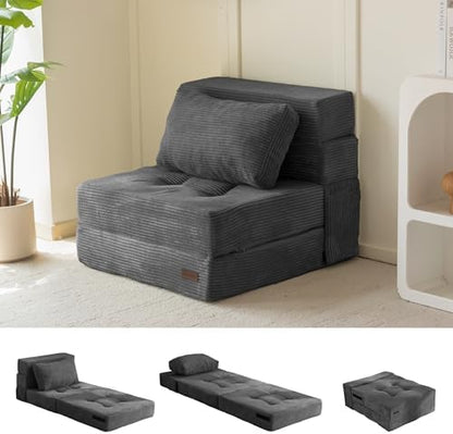 MAXYOYO Convertible Sofa Bed, Fold Out Loveseat Sleeper Sofa with Pillow, 4 in 1 Tufted Folding Couch Bed Foam Floor Couch, Lazy Chair for Living Room Bedroom Guest Room, Dark Grey
