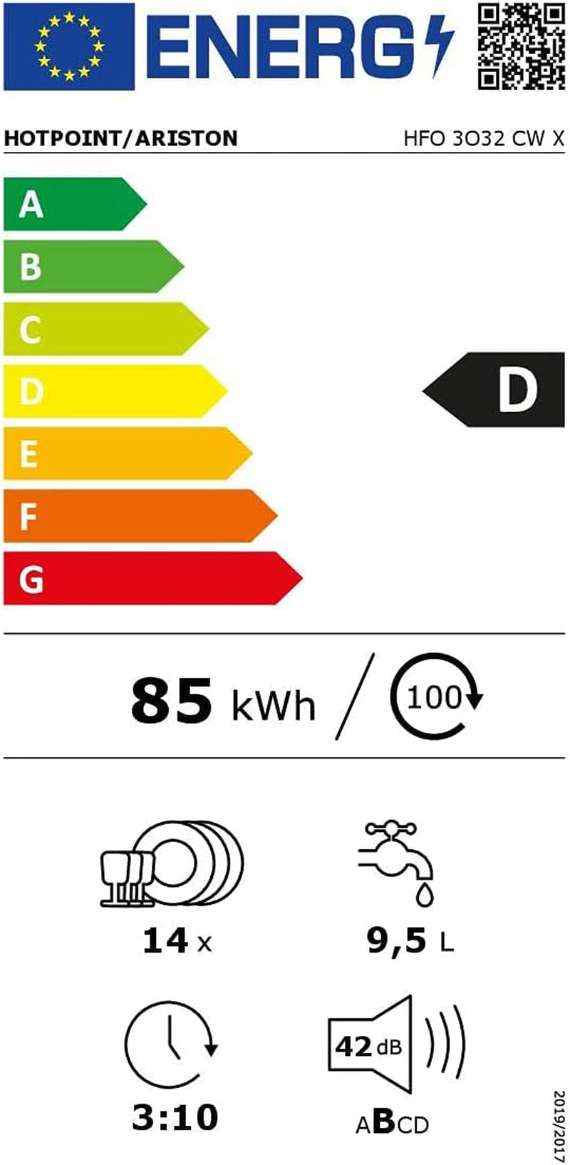 Hotpoint HFO 3O32 CW X Lave-Vaisselle 60Cm À Libre Installation, D Inox