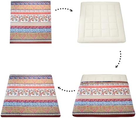 MAXYOYO Mattress Cover for Traditional Japanese Futon Mattress, Futon Floor Mats Cover with Zipper, Super Soft and Machine Washable, Navy Floral, Twin