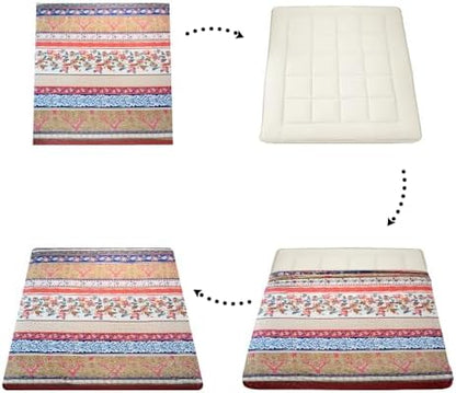 MAXYOYO Mattress Cover for Traditional Japanese Futon Mattress, Futon Floor Mats Cover with Zipper, Super Soft and Machine Washable, Navy Floral, Twin