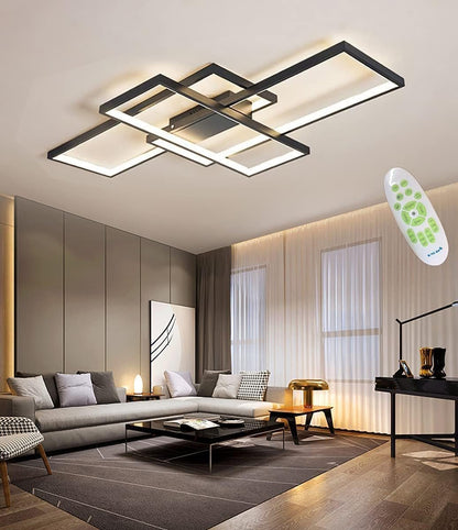 Plafond LED Salon Simple Plafonnier Contemporain Atmospheric Plafond Rectangulaire Lampe Chambre En Aluminium Acrylique Projecteur Gradation Continue Avec Télécommande,Noir,L80Cm | Plafonnier Rectangulaire 2700 K-7000 K Avec Télécommande, Fonction Mémoire, Pour Chambre À Coucher, Cuisine, Noir, IRC 90+