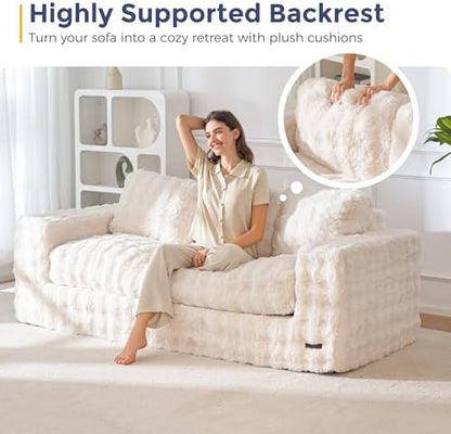 MAXYOYO Loveseat Sofa for Living Room, Small Sofa Couch Tufted Boneless Couch, Comfy Bean Bag Chair for Small Space Bedroom Apartment, No Assembly Needed, Beige