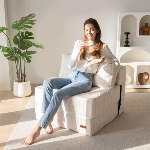 MAXYOYO Folding Sofa Bed, Convertible Sofa Bed with High-Density Support Foam, Portable 4 in 1 Fold Out Chair to Floor Lounger, Versatile Floor Couch for Living Room Bedroom, Dark Grey