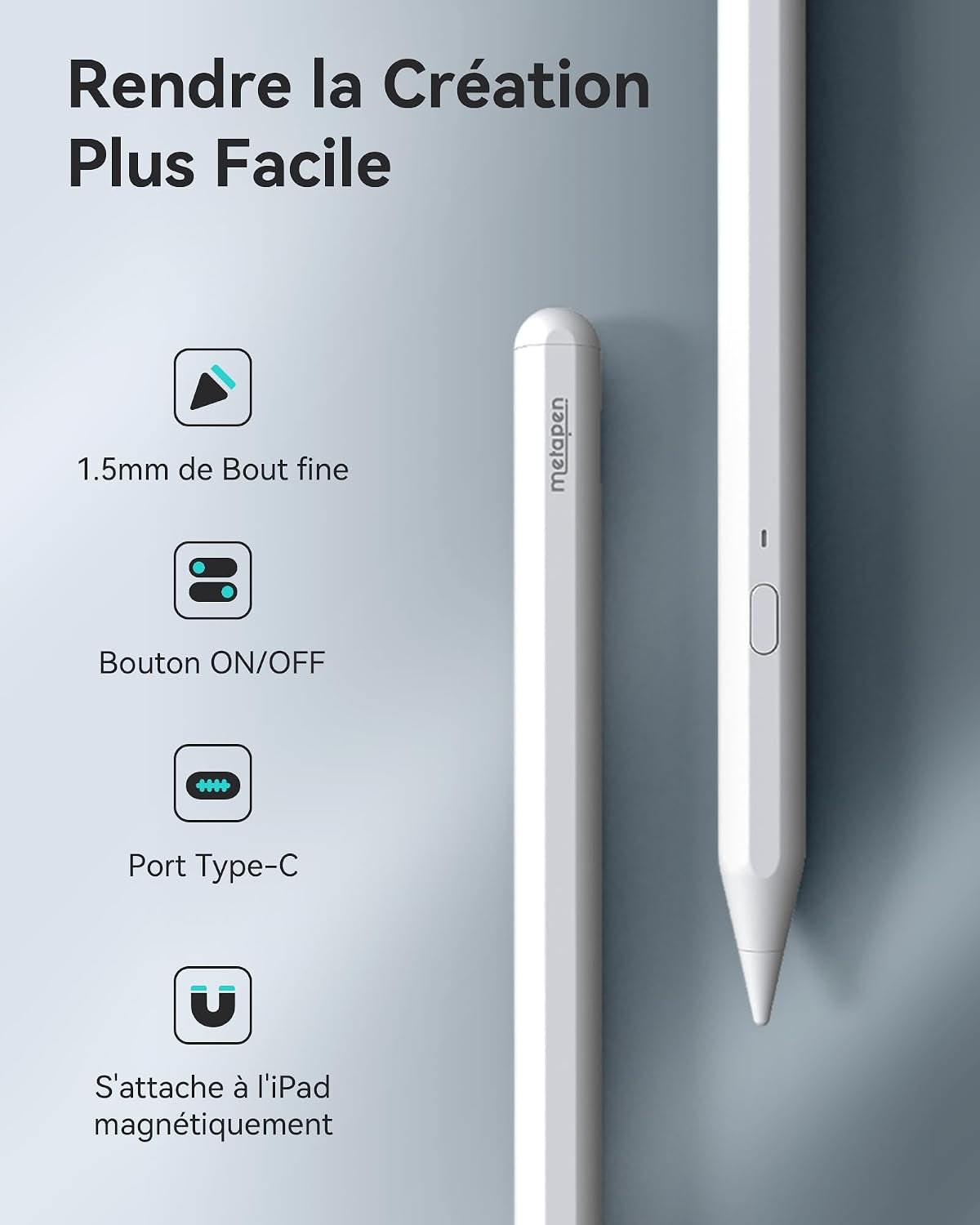 Stylet A11 Compatible Avec Apple Ipad 2018-2026，2X Charge Rapid | Rejet De Paume Stylus Pencil Pour Ipad 11 A16/10/9/8/7/6,Pro 3/4/5/6/M4/M5,Air 3/4/5/M2/M3/M4,Mini 5/6，Crayon Ipad