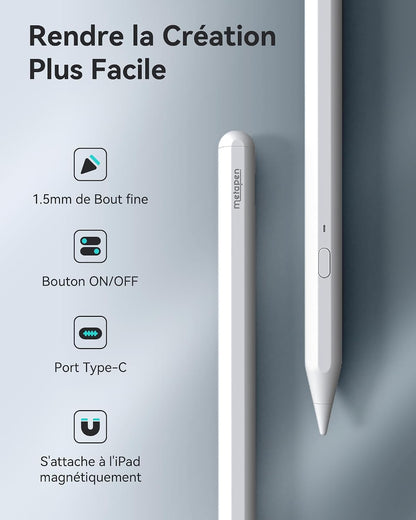 Stylet A11 Compatible Avec Apple Ipad 2018-2026，2X Charge Rapid | Rejet De Paume Stylus Pencil Pour Ipad 11 A16/10/9/8/7/6,Pro 3/4/5/6/M4/M5,Air 3/4/5/M2/M3/M4,Mini 5/6，Crayon Ipad
