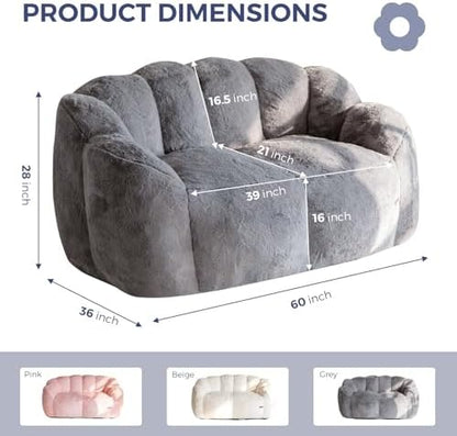 MAXYOYO Bean Bag Chair for Adults, Floral Shaped Bean Bag Sofa, Ultra Soft Faux Fur Floor Sofa, Large Reading Chair for Living Room Bedroom, Beige, Single