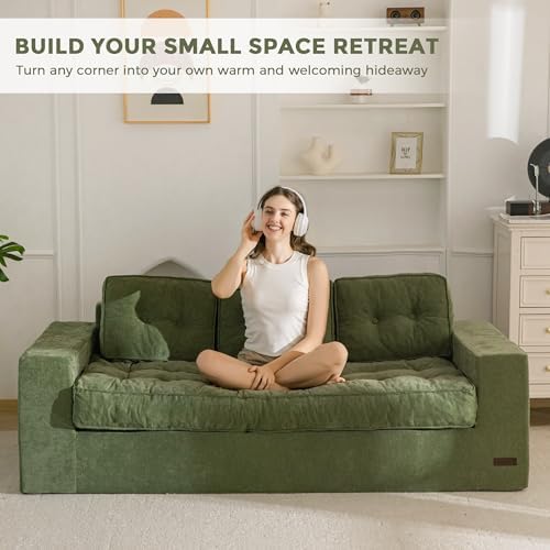 MAXYOYO Bean Bag Chair for Adults, Upholstered Floor Sofa with Armrests, Loveseat Boneless Couch with Tufted Cushion &amp; Backrest, Sofa in A Box, Large Bean Bag Couch for Bedroom Living Room, Black