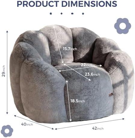 MAXYOYO Bean Bag Chair for Adults, Floral Shaped Bean Bag Sofa, Ultra Soft Faux Fur Floor Sofa, Large Reading Chair for Living Room Bedroom, Beige, Single