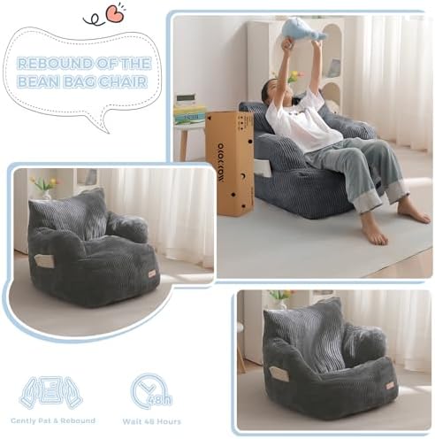 MAXYOYO Kids Bean Bag Chair, Stuffed Toddler Bean Bag Sofa with Filler Bean Bag Chair for Boys and Girls, Lazy Sofa with Pocket Floor Chair for Gaming, Reading, Pink