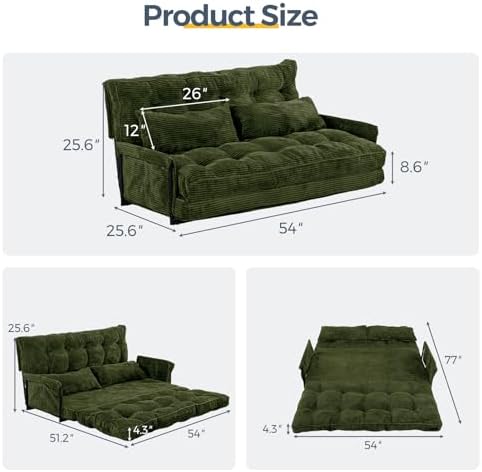 MAXYOYO Adjustable Floor Sofa Couch with Pillow, Multi-Functional Bean Bag Bed, 5-Position Foldable Lazy Sofa Sleeper Bed with Armrest, Versatile Floor Seating for Reading Gaming, Green, Single