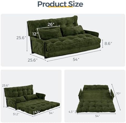 MAXYOYO Adjustable Floor Sofa Couch with Pillow, Multi-Functional Bean Bag Bed, 5-Position Foldable Lazy Sofa Sleeper Bed with Armrest, Versatile Floor Seating for Reading Gaming, Green, Single