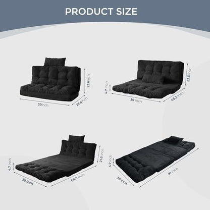 MAXYOYO Bean Bag Bed Tufted Folding Sofa Bed with Pillows, Extra Thick and Long Floor Mattress for Adults, Single Couch Bed for Bedroom Living Room, Beige, 30x91 Inch