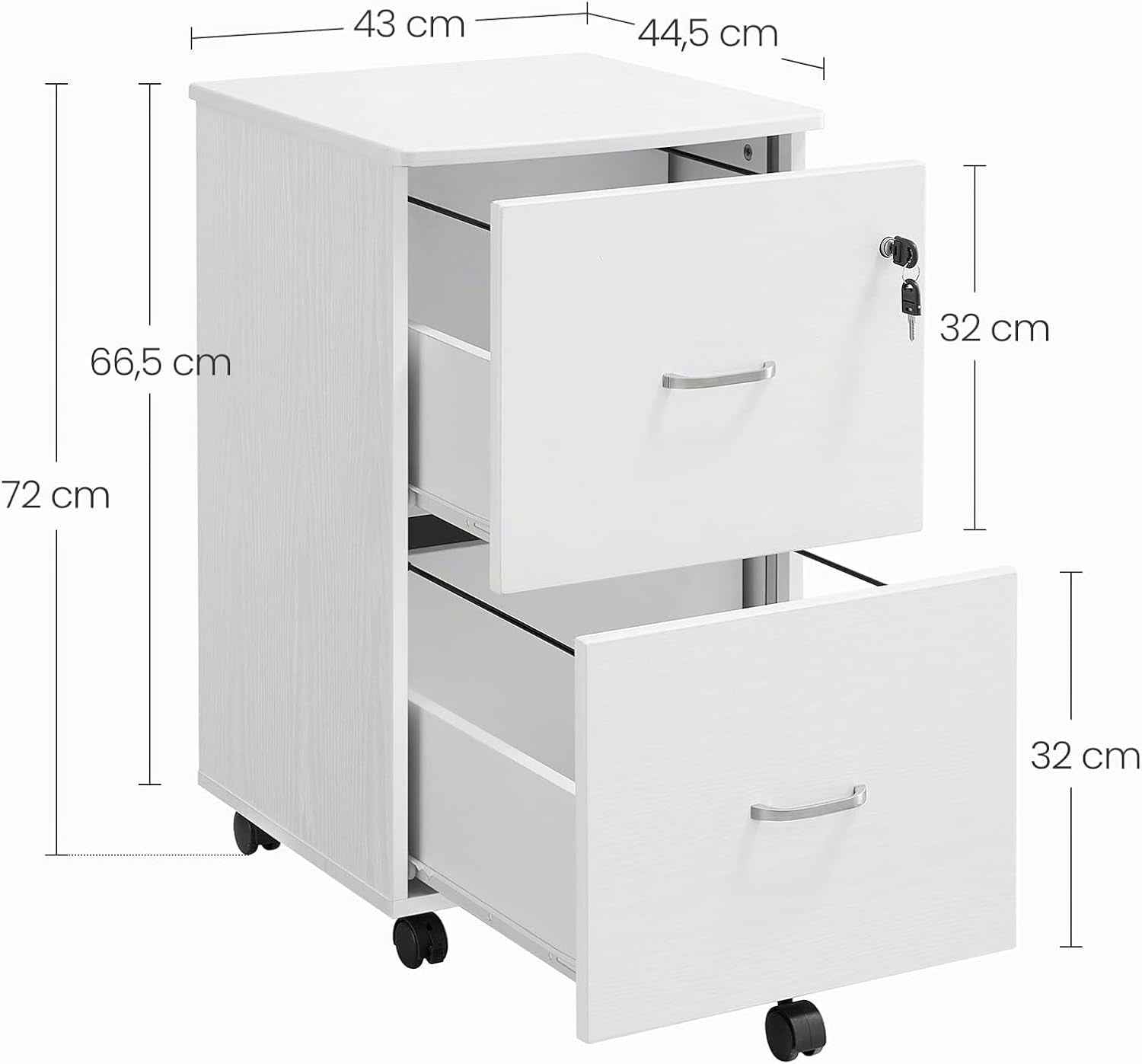 CUSTOS Collection - Caisson Mobile, Classeur, 2 Tiroirs, Support D’Imprimante, Meuble De Bureau, Verrouillable, Pour Documents Au Format A4, Dossier Suspendu, Blanc LCD027WE02