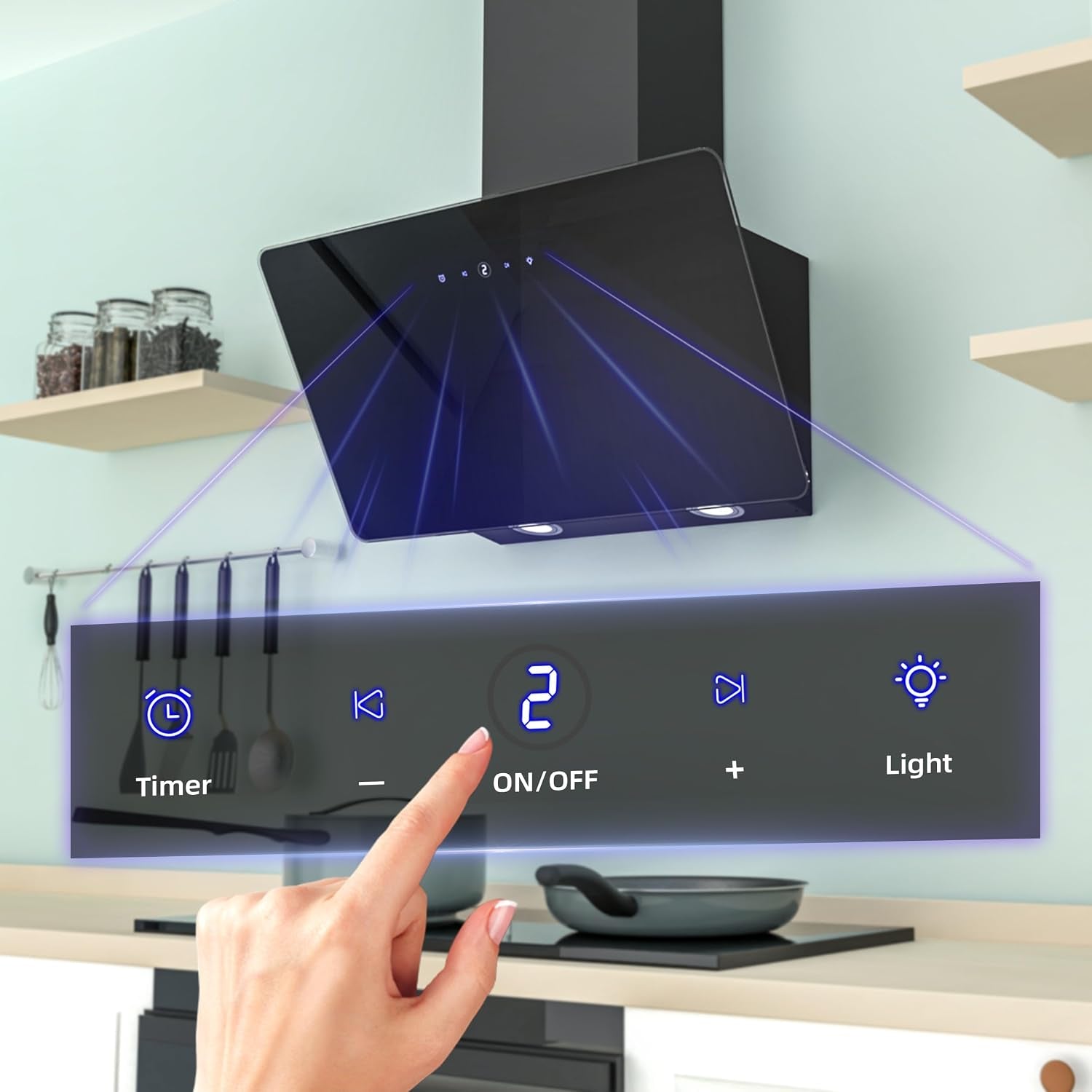 Hotte Aspirante 60Cm, Hotte Aspirante À Évacuation/Circulation D'Air Avec Touch Control,Led, Moteur Sans Balais,Silencieuse, Hotte Aspirante Puissante, Hotte Inclinée, Efficacité A++