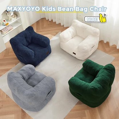 MAXYOYO Kids Sherpa Bean Bag Chair, Boucle Toddler Chair Toddler Bean Bag Couch for Girls and Boys, Teddy Lazy Sofa with Pocket for Playing, Green