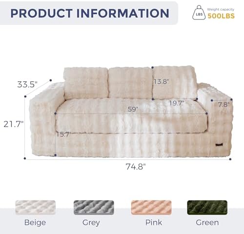 MAXYOYO Loveseat Sofa for Living Room, Small Sofa Couch Tufted Boneless Couch, Comfy Bean Bag Chair for Small Space Bedroom Apartment, No Assembly Needed, Beige
