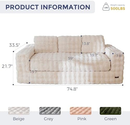 MAXYOYO Loveseat Sofa for Living Room, Small Sofa Couch Tufted Boneless Couch, Comfy Bean Bag Chair for Small Space Bedroom Apartment, No Assembly Needed, Beige