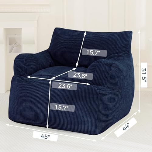 MAXYOYO Boneless Couch Sofa Chair, Stuffed Bean Bag Couch with Filler Large Living Room Bean Bag Chair for Adults, Big Lazy Sofa with Pocket Floor Chair for Gaming, Reading, Navy
