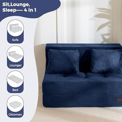 MAXYOYO Convertible Sofa Bed, Fold Out Loveseat Sleeper Sofa with Pillow, 4 in 1 Tufted Folding Couch Bed Foam Floor Couch, Lazy Chair for Living Room Bedroom Guest Room, Dark Grey