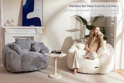 MAXYOYO Bean Bag Chair for Adults, Floral Shaped Bean Bag Sofa, Ultra Soft Faux Fur Floor Sofa, Large Reading Chair for Living Room Bedroom, Beige, Single