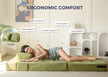 MAXYOYO Convertible Sofa Bed, Fold Out Loveseat Sleeper Sofa with Pillow, 4 in 1 Tufted Folding Couch Bed Foam Floor Couch, Lazy Chair for Living Room Bedroom Guest Room, Dark Grey