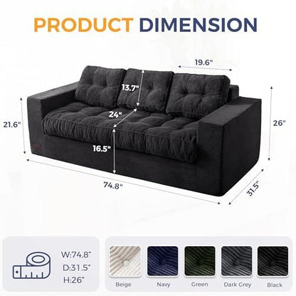 MAXYOYO Bean Bag Chair for Adults, Upholstered Floor Sofa with Armrests, Loveseat Boneless Couch with Tufted Cushion &amp; Backrest, Sofa in A Box, Large Bean Bag Couch for Bedroom Living Room, Dark Grey