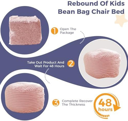 MAXYOYO Bean Bag Chair Bed for Kids, Convertible Bean Bag Folds from Lazy Chair to Floor Mattress Bed, Stuffed Floor Sofa Couch Sofa Bed for Boys and Girls, High-Density Foam Filling, Pink