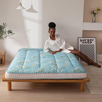 MAXYOYO Black Moon and Star Futon Mattress, Japanese Floor Mattress Quilted Bed Mattress Topper, Extra Thick Folding Sleeping Pad Breathable Floor Lounger Guest Bed for Camping Couch, Twin