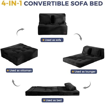 MAXYOYO Convertible Sofa Bed, Fold Out Loveseat Sleeper Sofa with Pillow, 4 in 1 Tufted Folding Couch Bed Foam Floor Couch, Lazy Chair for Living Room Bedroom Guest Room, Dark Grey