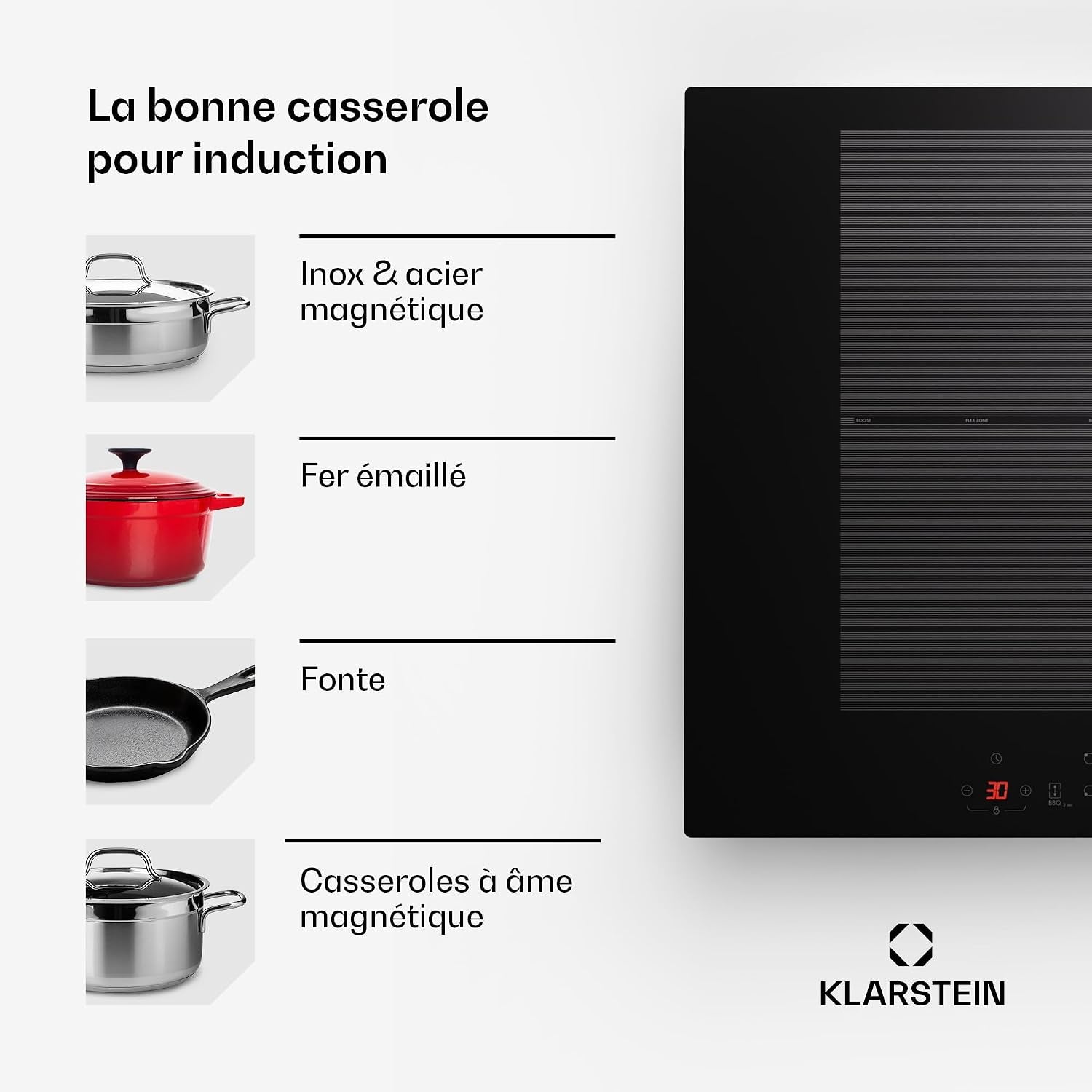 Klarstein Plaque À Induction, Plaque Vitrocéramique, Table À Induction 7000 W 4 Plaques, Table À Intégrée Avec Écran Tactile Et Minuterie, De Cuisson Moderne Avec Protection Contre La Surchauffe