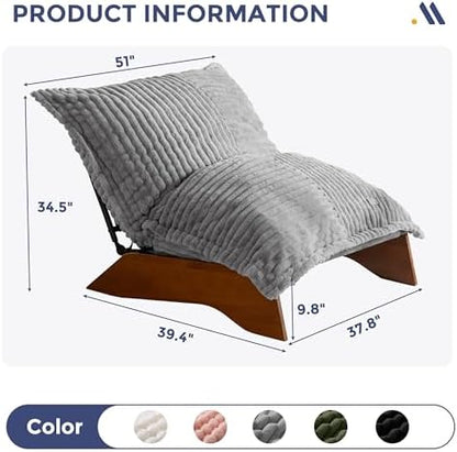 MAXYOYO Adjustable Living Room Chair, 3-Position Bean Bag Chair with Removable Cover, Upholstered Accent Chair with Frame, Soft Reclining Lounge for Bedroom, Apartment, Office, Beige