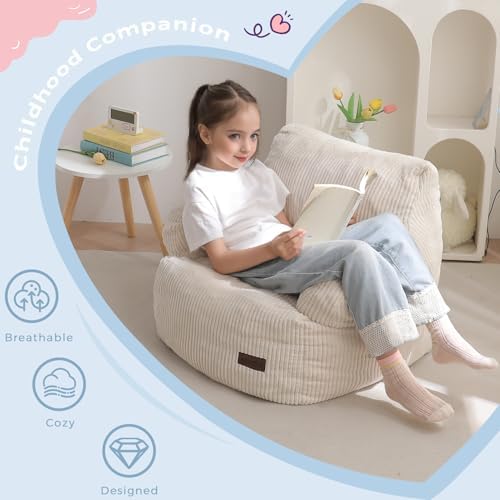 MAXYOYO Kids Bean Bag Chair, Stuffed Toddler Bean Bag Sofa with Filler Bean Bag Chair for Boys and Girls, Lazy Sofa with Pocket Floor Chair for Gaming, Reading, Pink